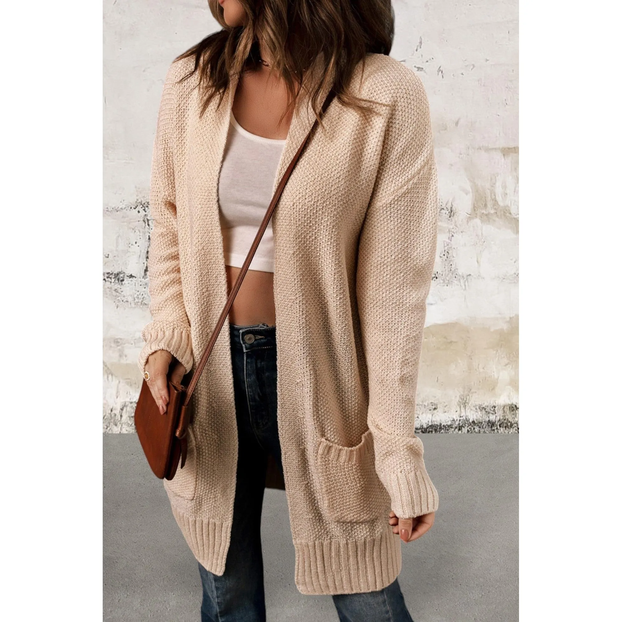 Open front Knit Hooded Cardigan