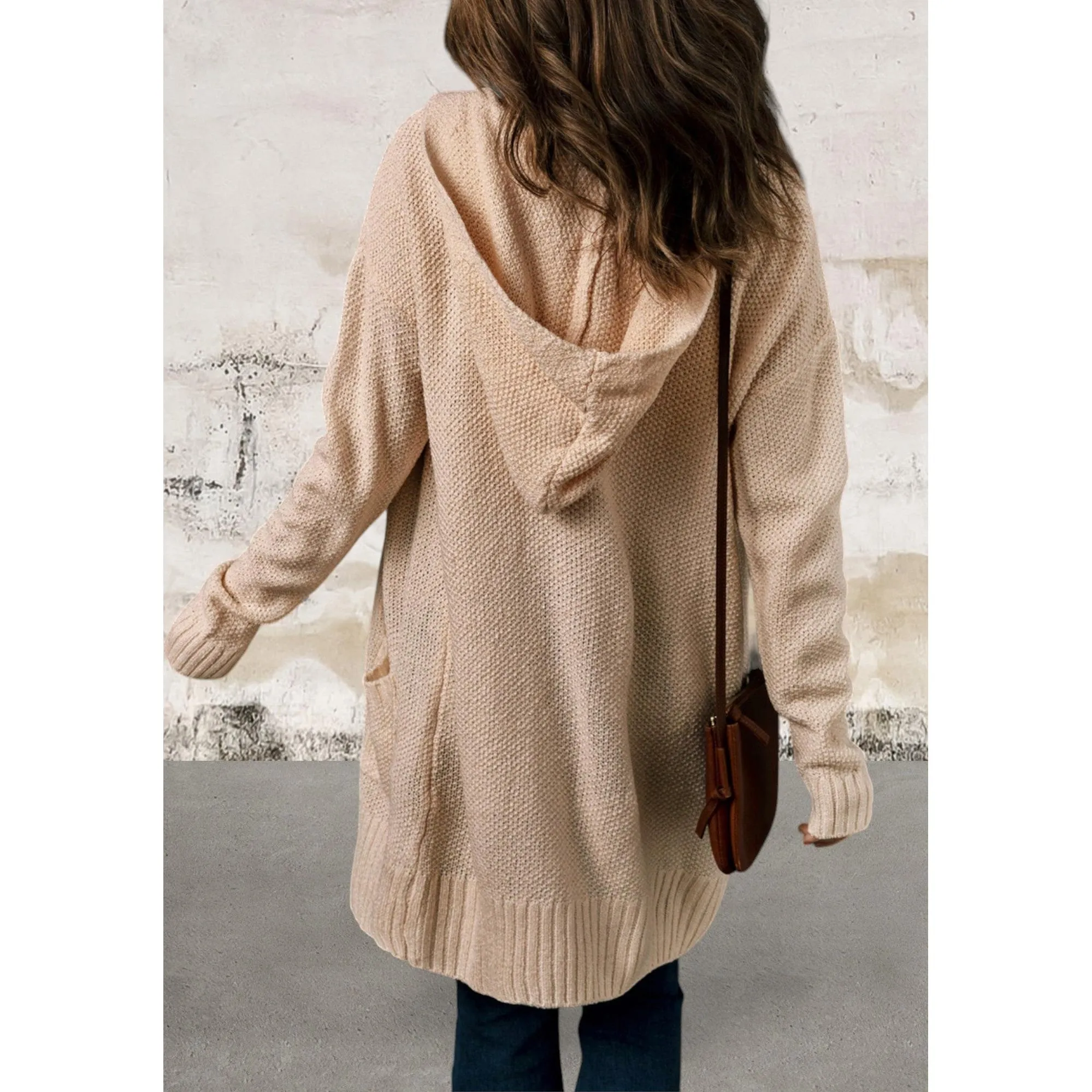 Open front Knit Hooded Cardigan