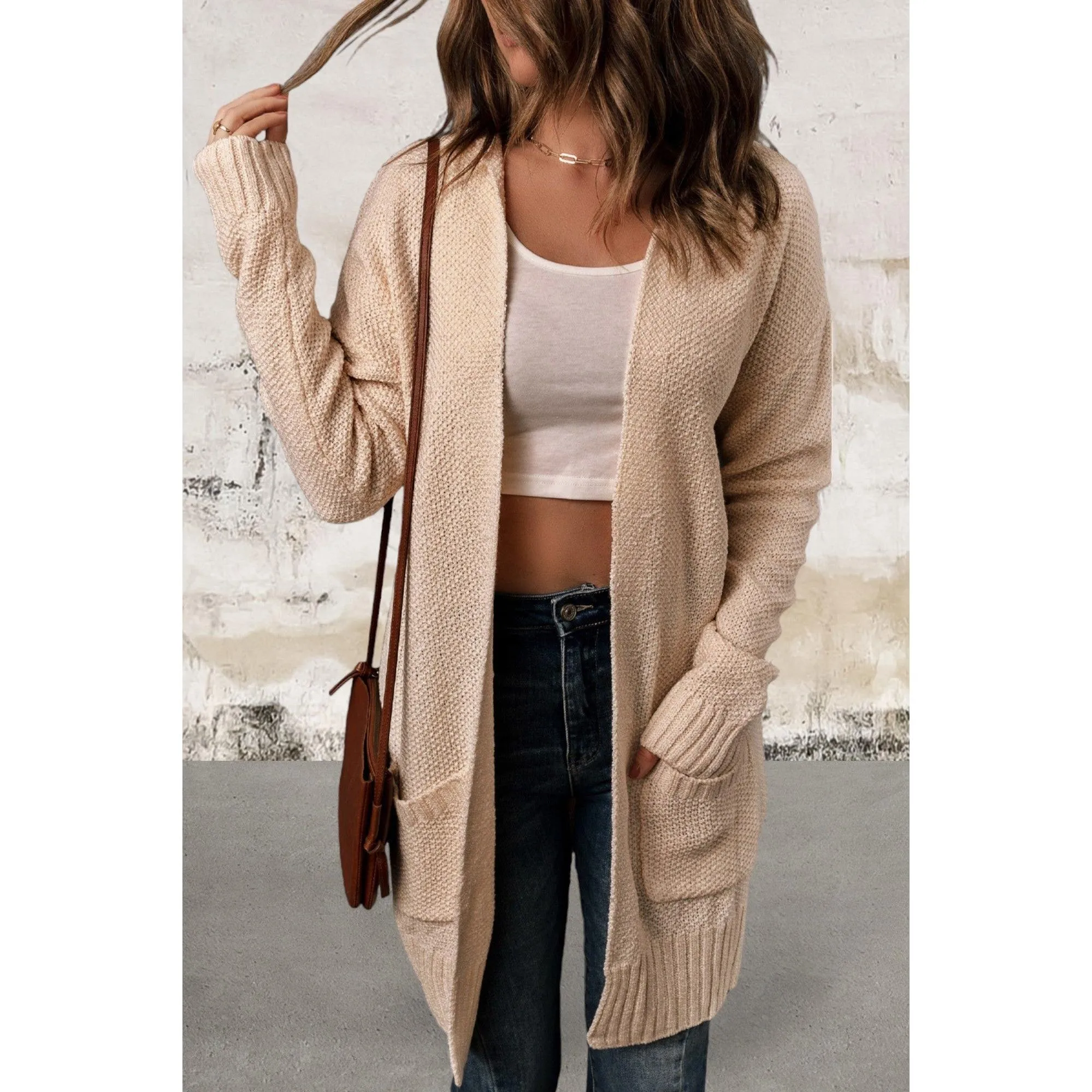 Open front Knit Hooded Cardigan