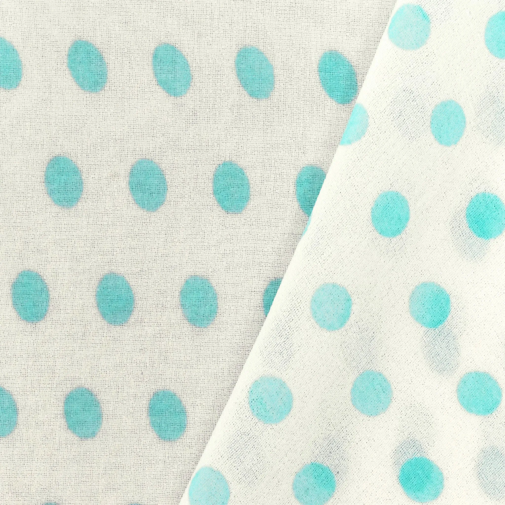 Pure White-Aqua Dot Printed Poly Chiffon Woven Fabric