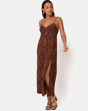 Rinda Maxi Dress in Crinkle Ditsy Leopard Orange