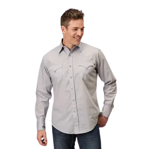 Roper Men's Solid Snap Poplin Grey Shirt