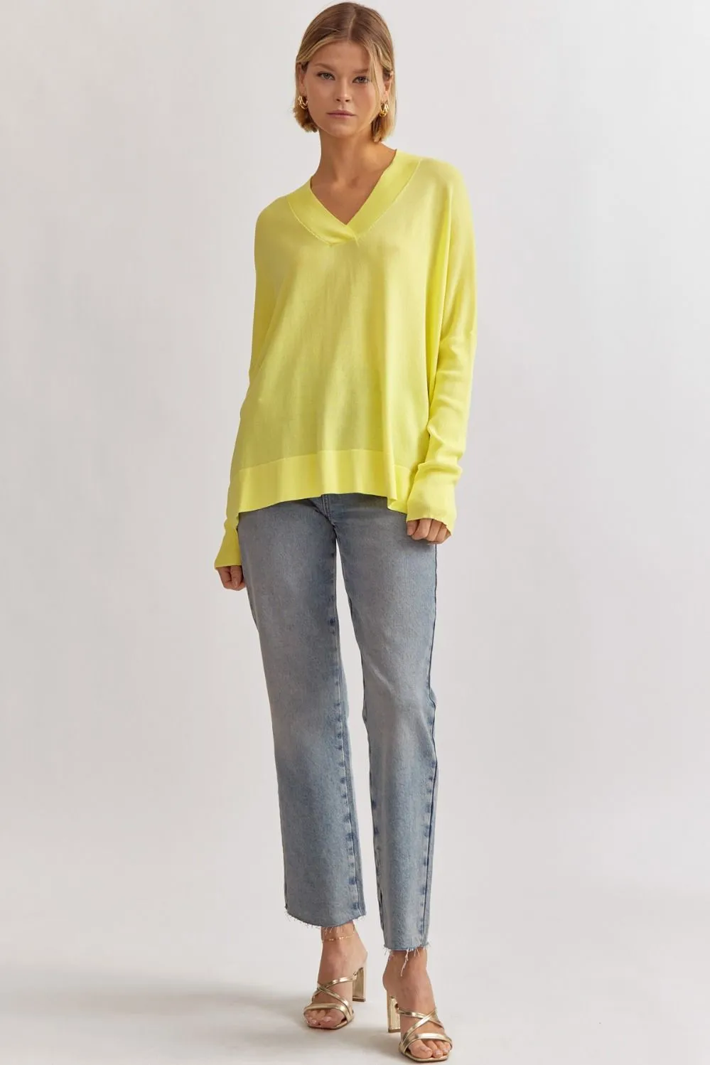 Shay V-Neck Knit Top - Lemon