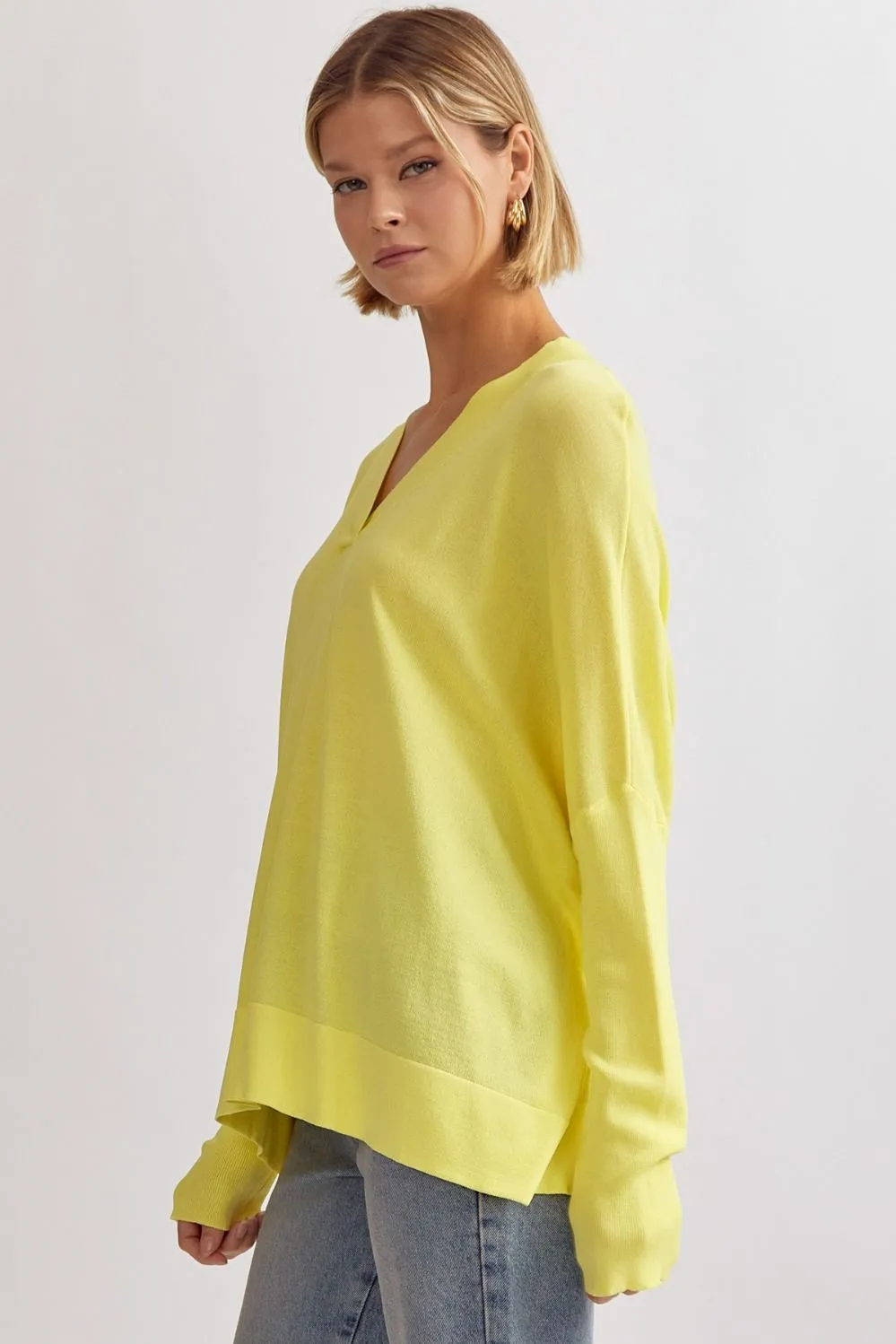 Shay V-Neck Knit Top - Lemon