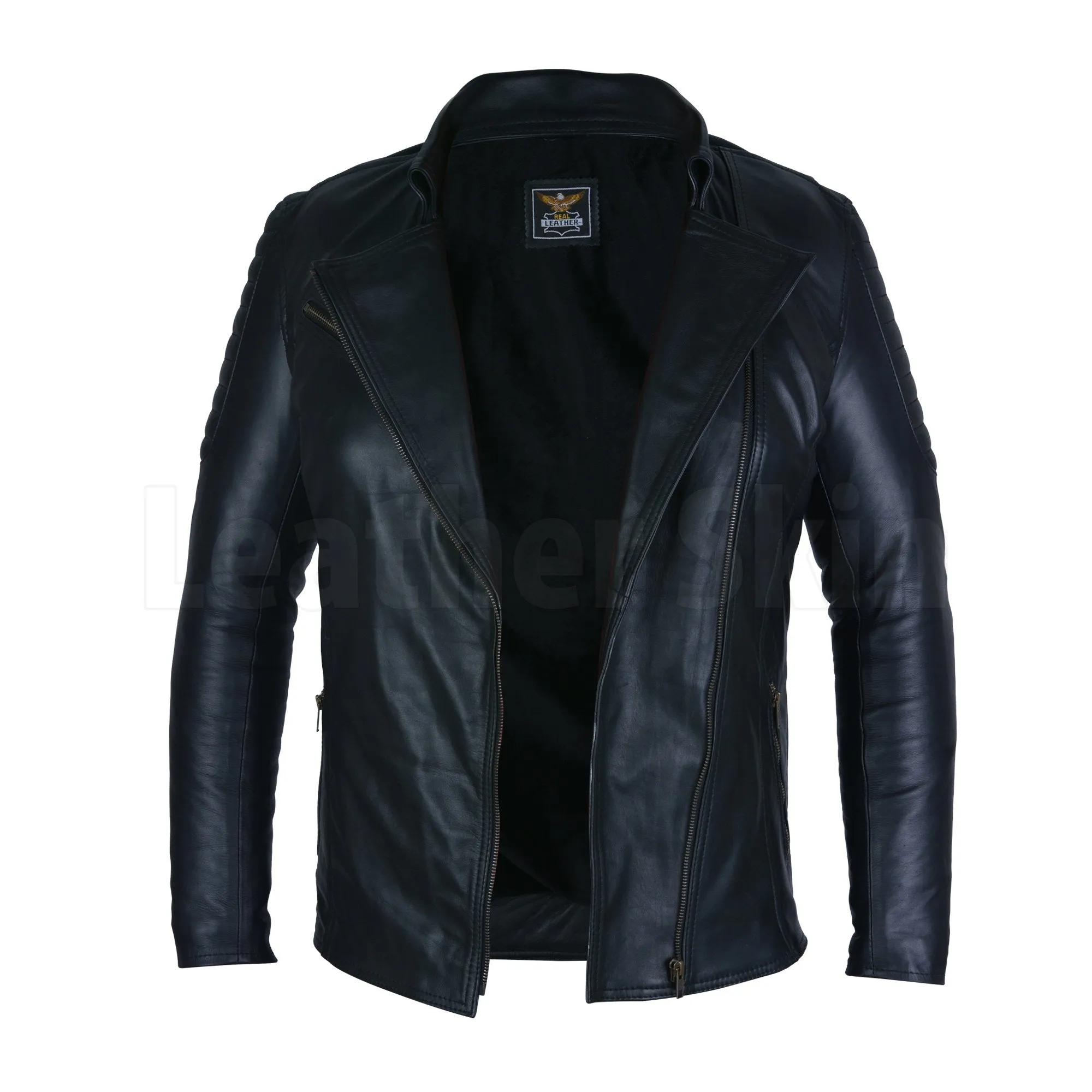 Stunning Black Asymmetric Genuine Leather Coat