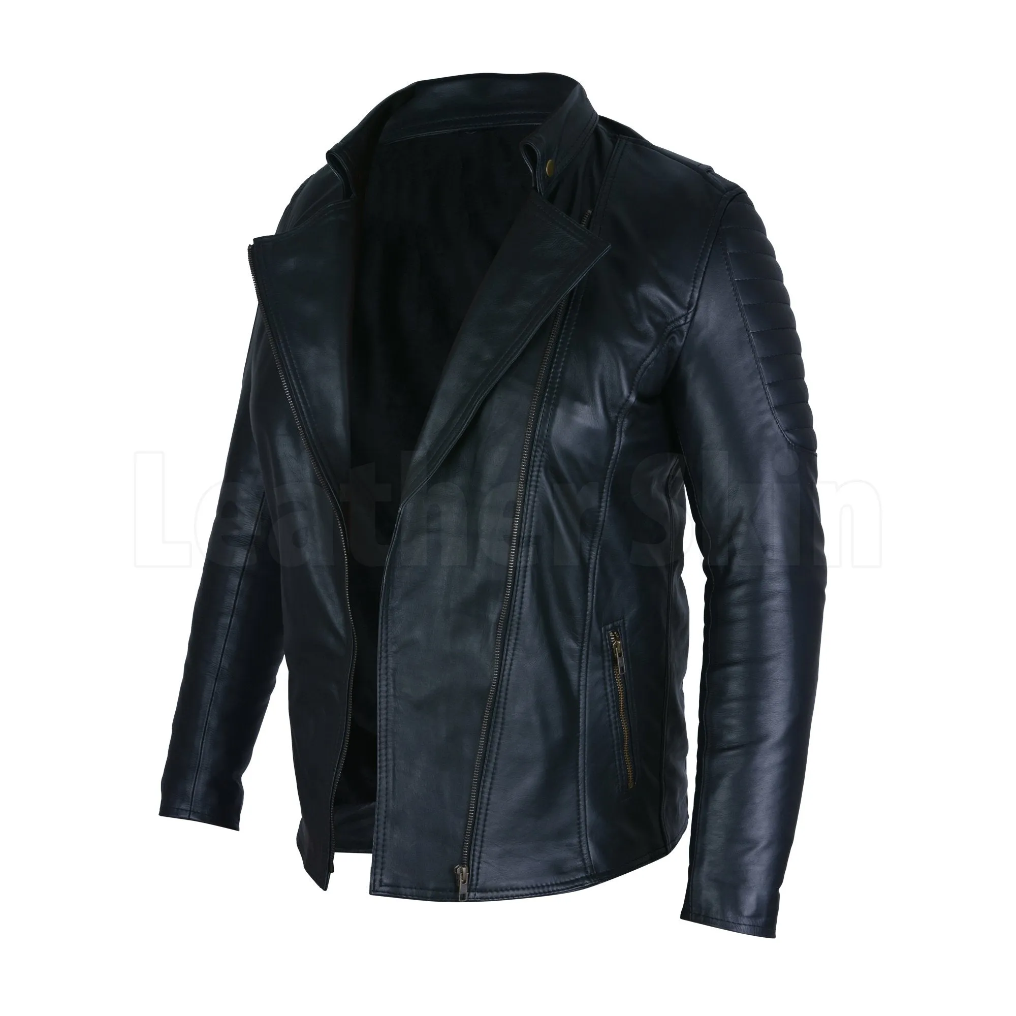 Stunning Black Asymmetric Genuine Leather Coat