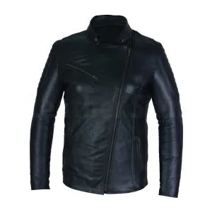 Stunning Black Asymmetric Genuine Leather Coat