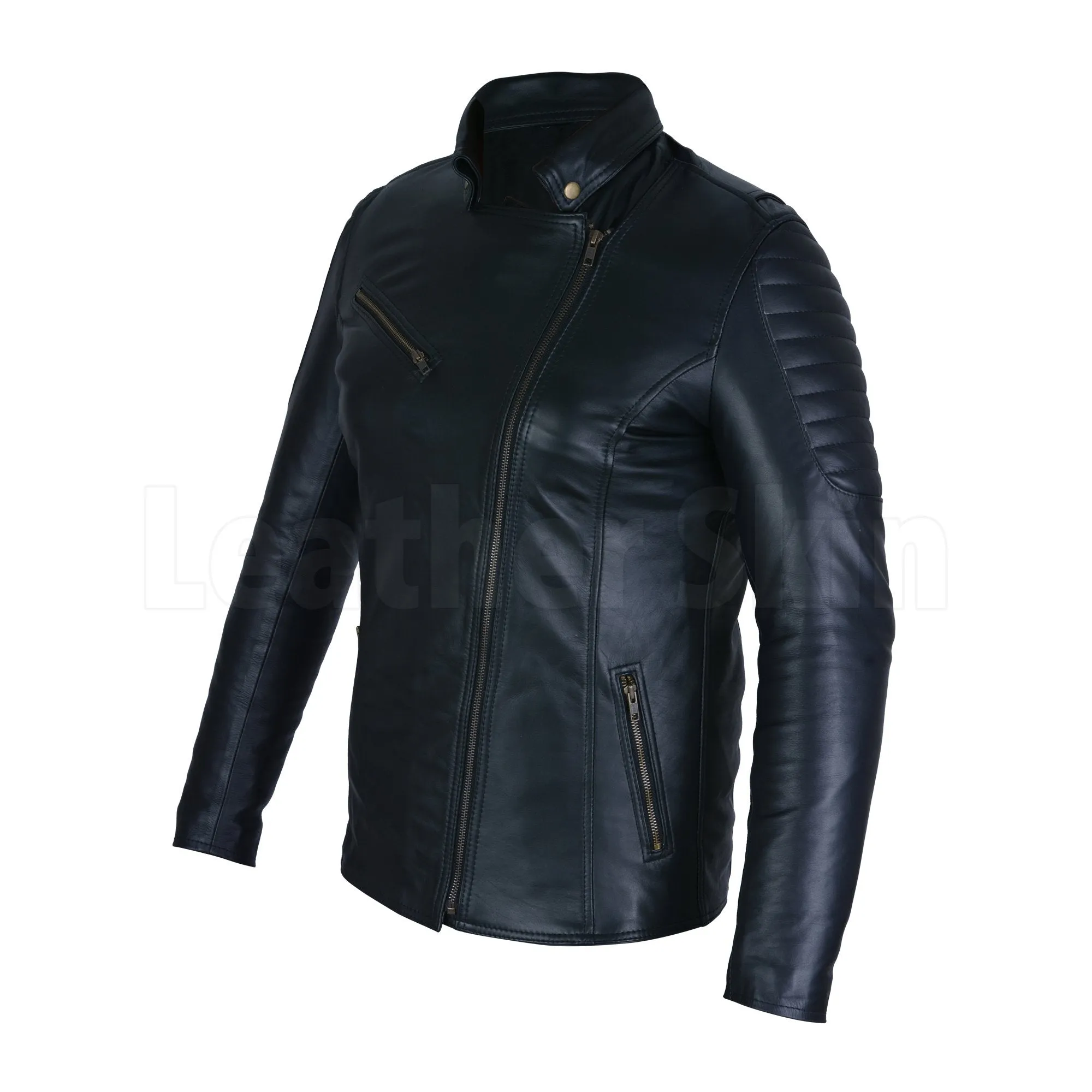 Stunning Black Asymmetric Genuine Leather Coat