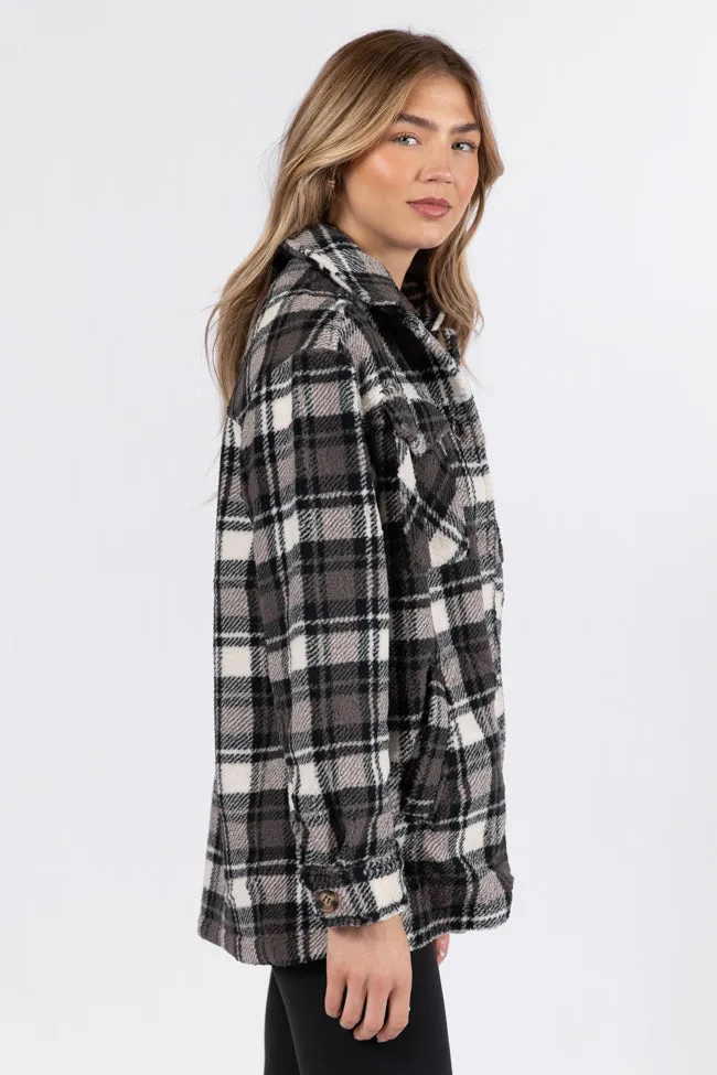 Through The Leaves Black Plaid Sherpa Shacket SALE