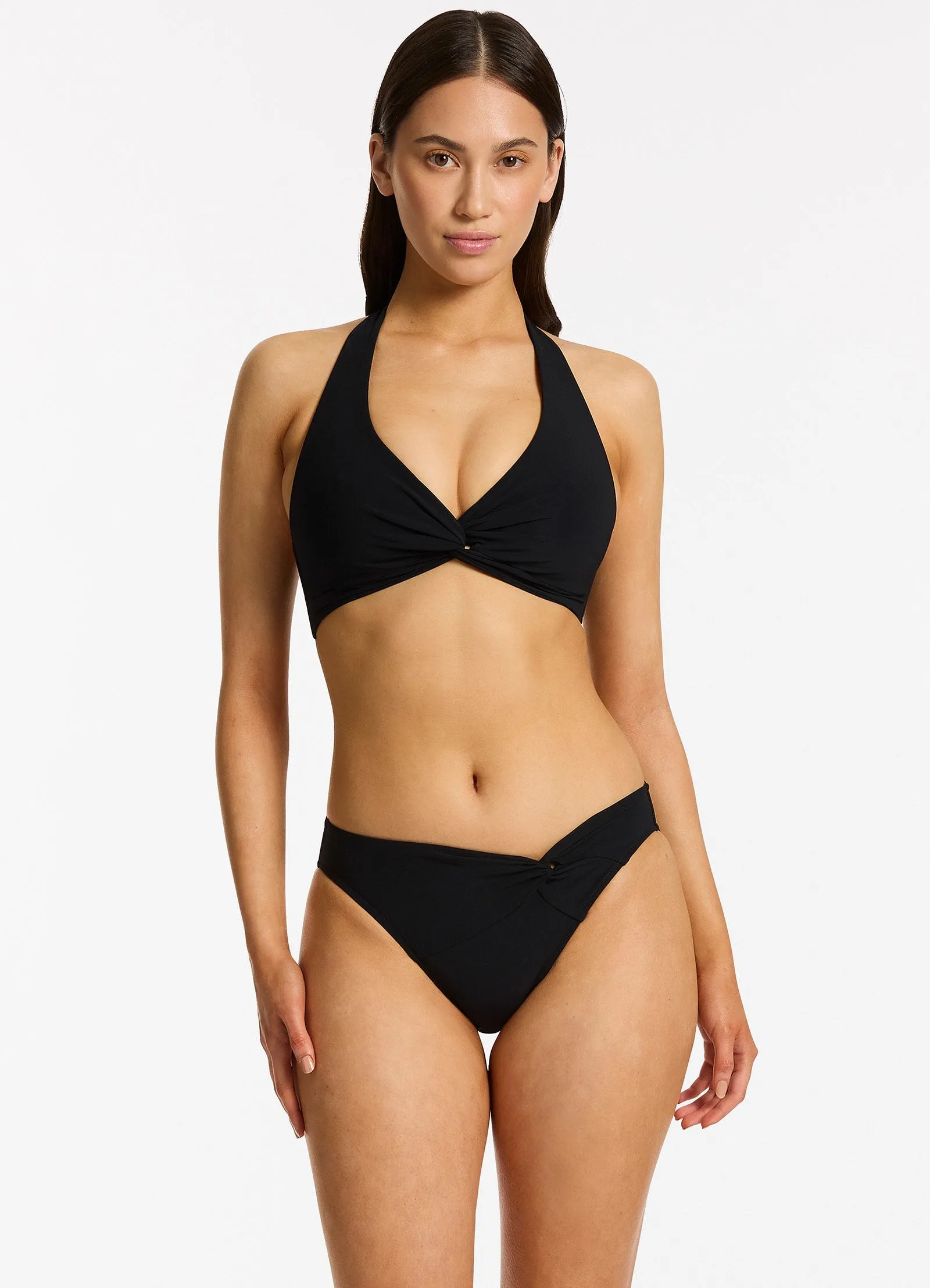 Twist Front Hipster Bikini Bottom - Black