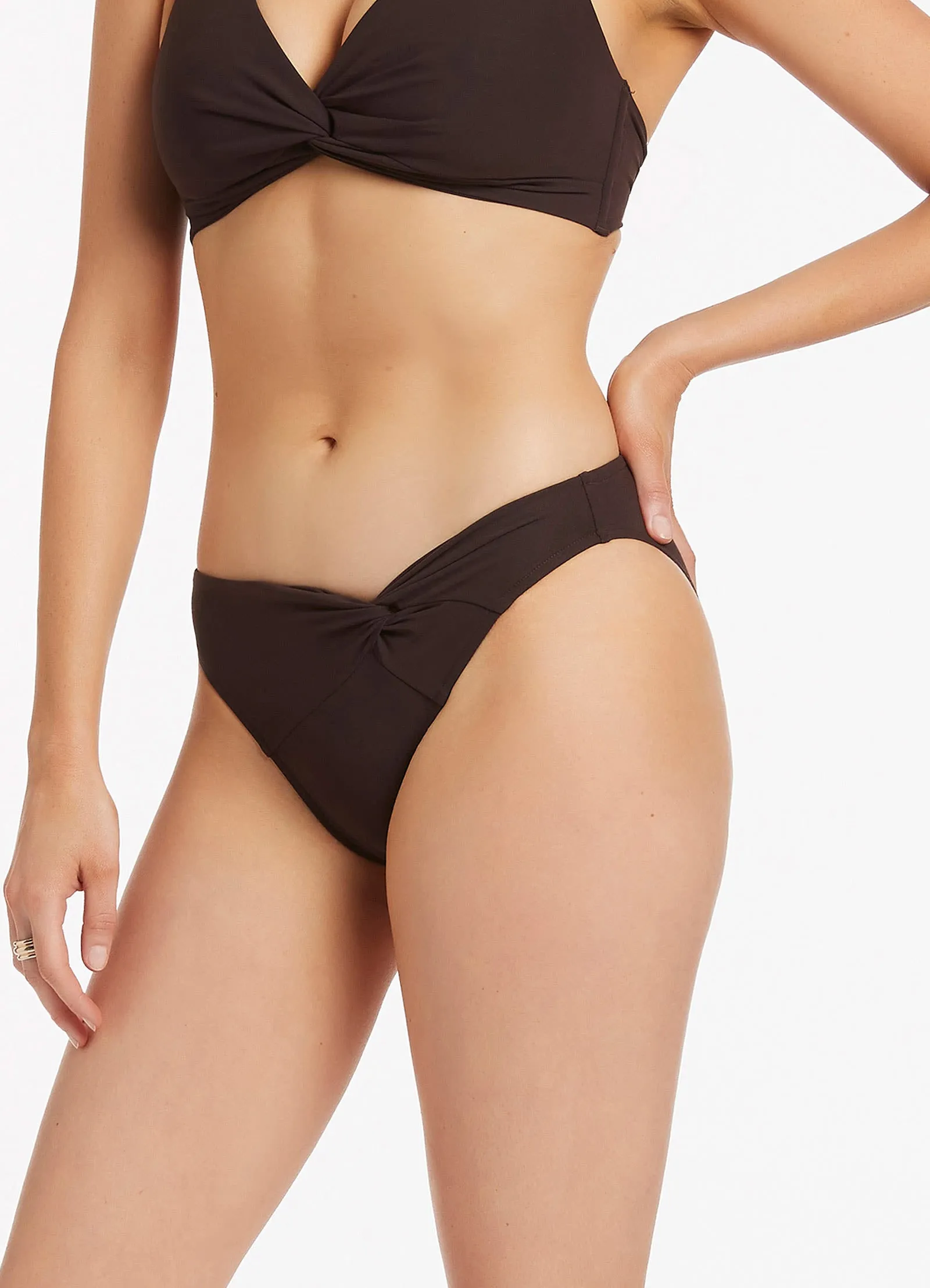 Twist Front Hipster Bikini Bottom - Chocolate