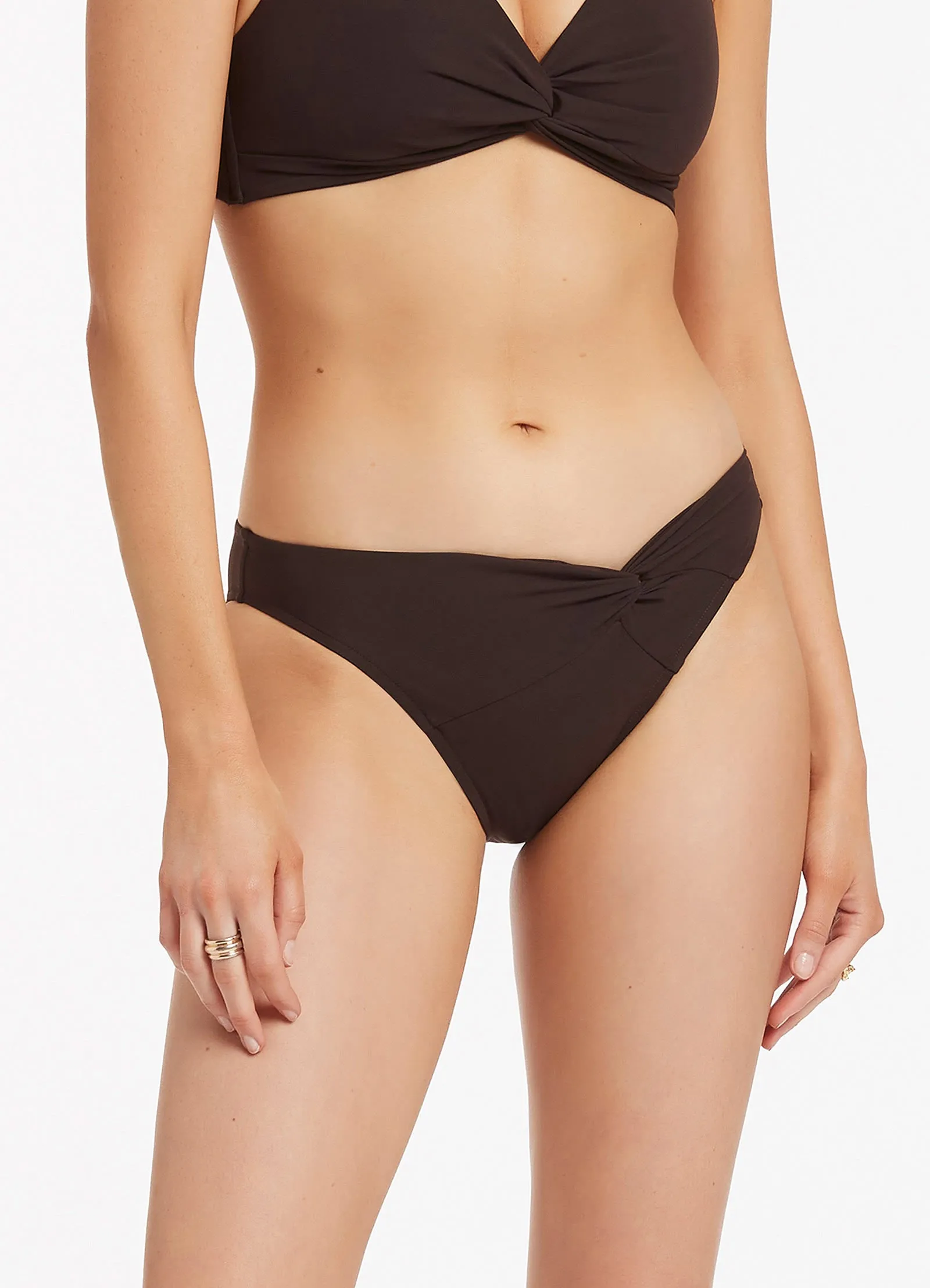 Twist Front Hipster Bikini Bottom - Chocolate