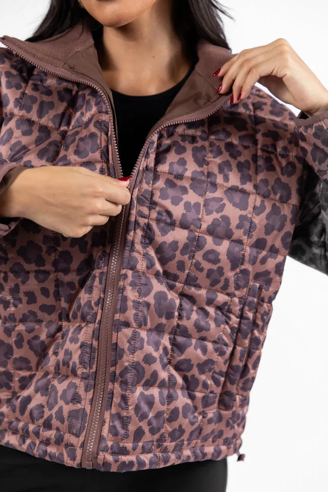 Vail Valley Brown Leopard Quilted Zip Up Jacket FINAL SALE