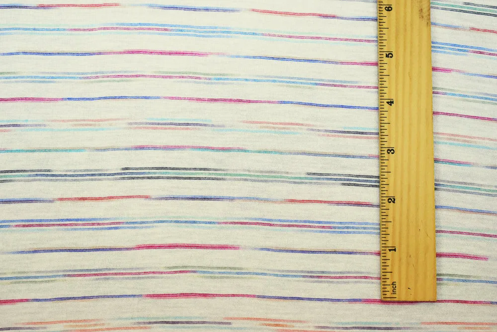 White-Multicolor Stripe Printed Rayon Stretch Spandex Jersey Knit Fabric