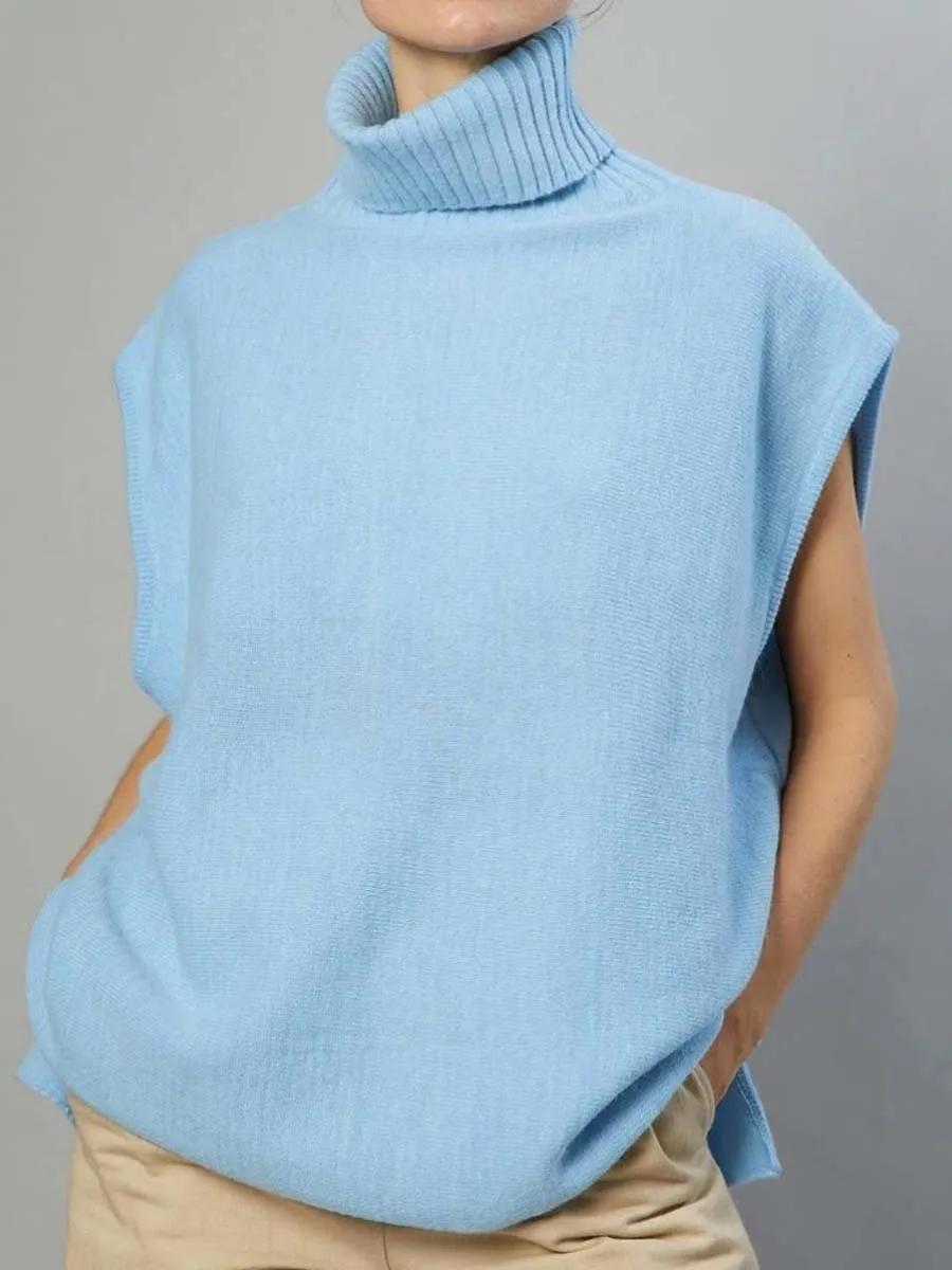 Women's High Collar Sleeveless Knitted Sweater