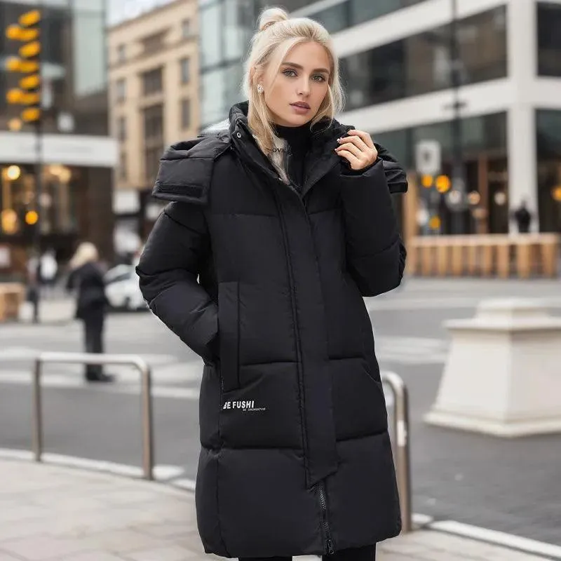 Women's Oversized Warm Hooded Parka for Effortless Chic (Black)