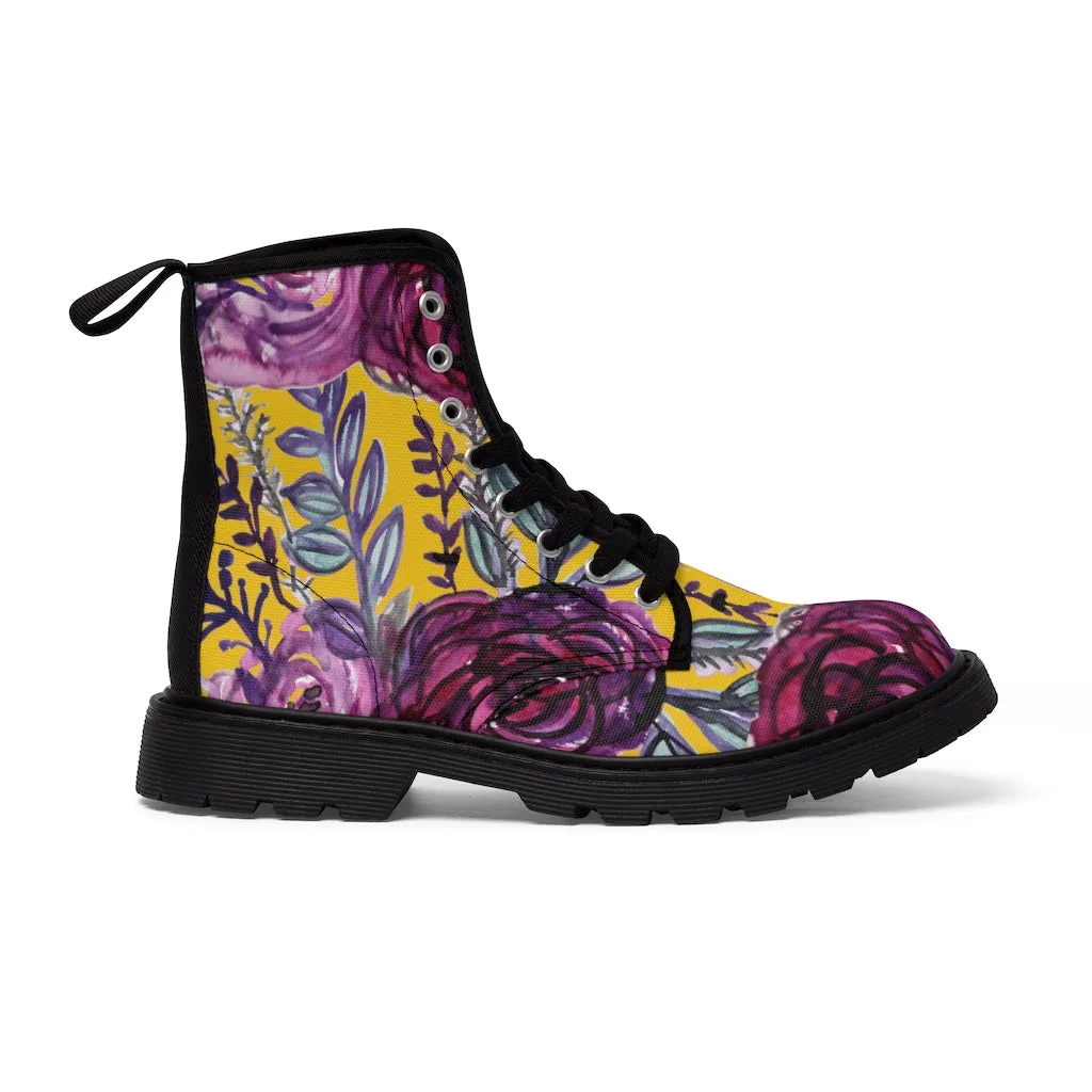 Yellow Purple Rose Women's Boots, Best Vintage Style Premium Quality Winter Boots For Ladies