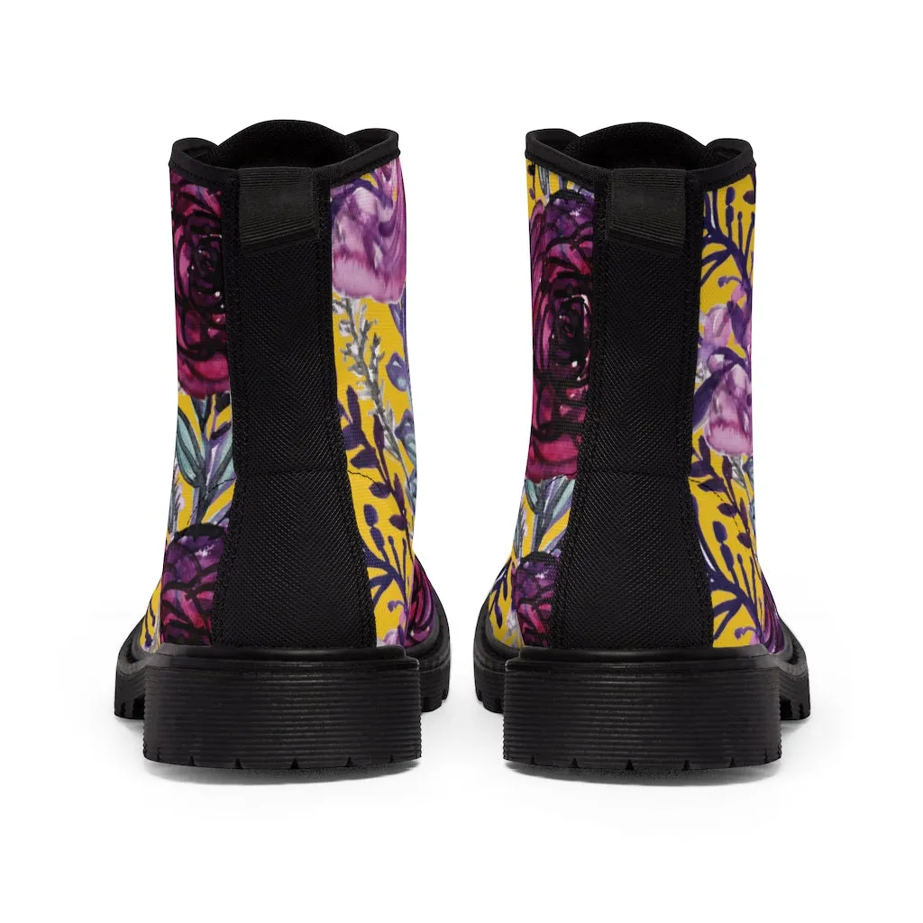 Yellow Purple Rose Women's Boots, Best Vintage Style Premium Quality Winter Boots For Ladies