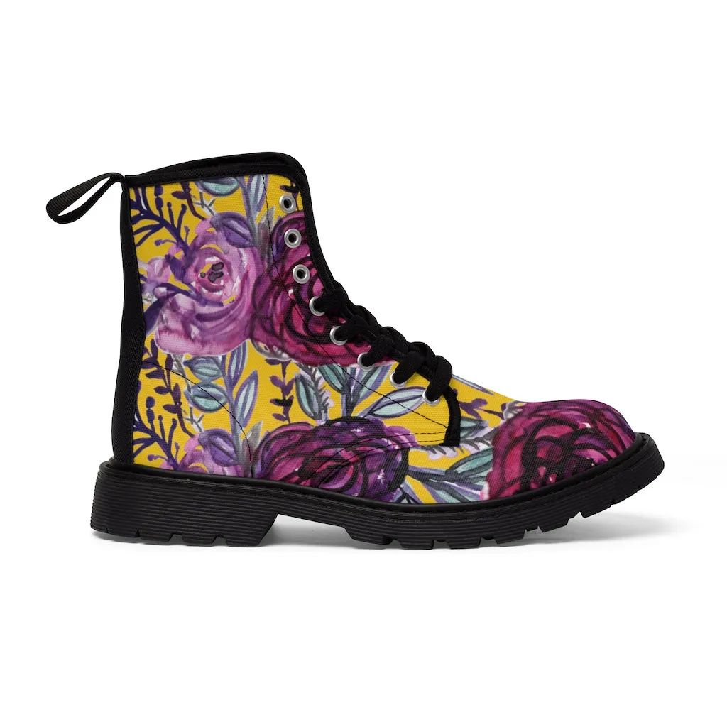 Yellow Purple Rose Women's Boots, Best Vintage Style Premium Quality Winter Boots For Ladies