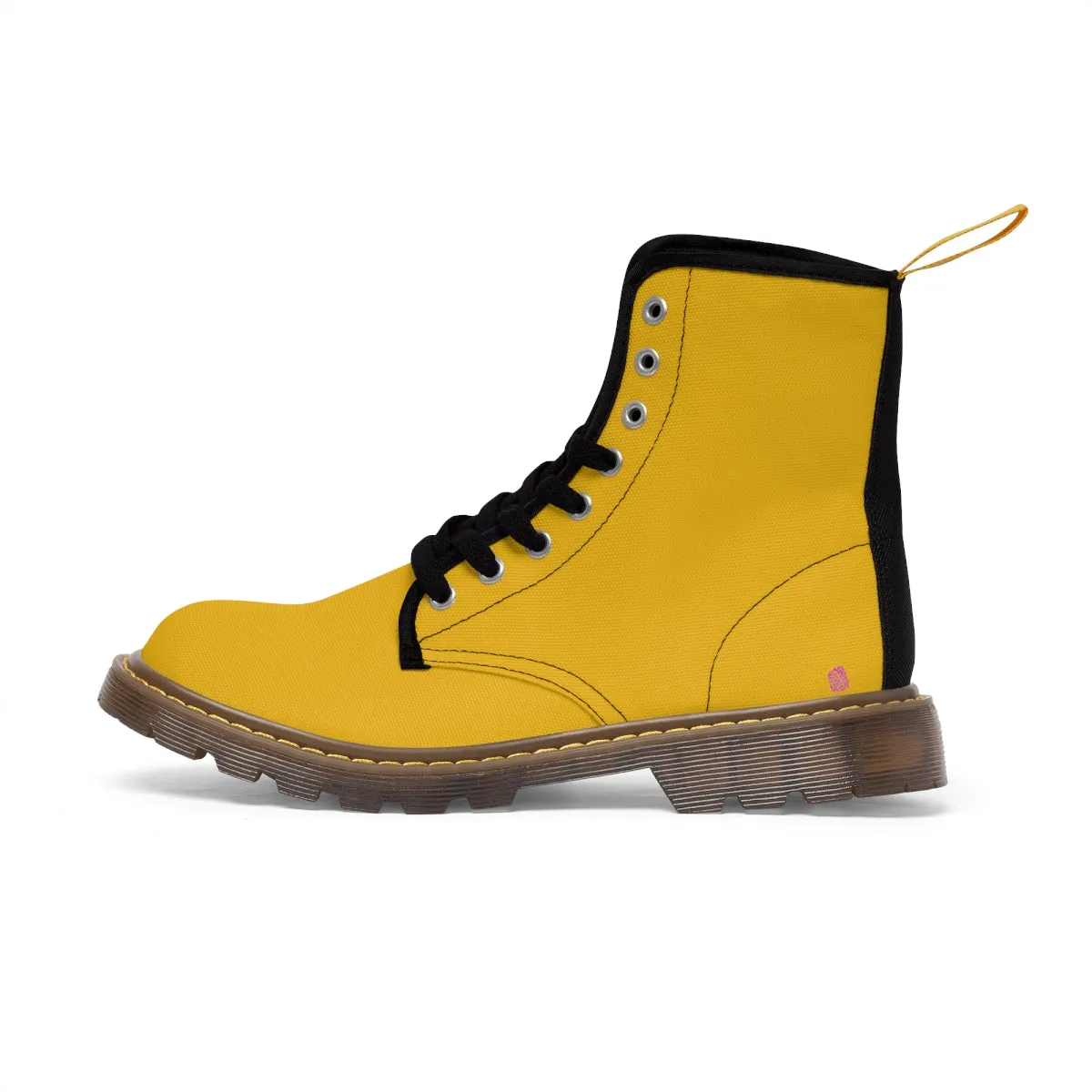 Yellow Women's Canvas Boots, Bright Yellow Solid Color Print Winter Laced Up Designer Boots For Women